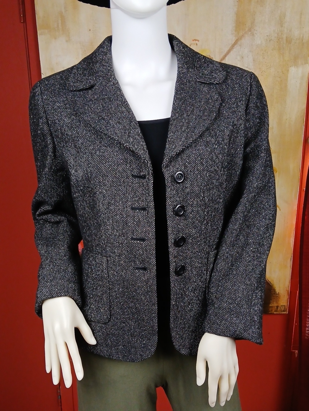 Vintage Ann Taylor LOFT Vintage Tweed Wool Blend Button Front Blazer Jacket
